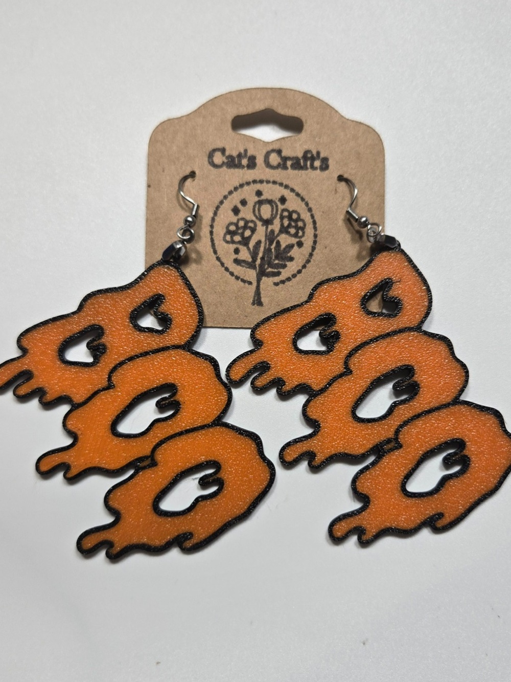 Orange Drip Boo Halloween Earrings